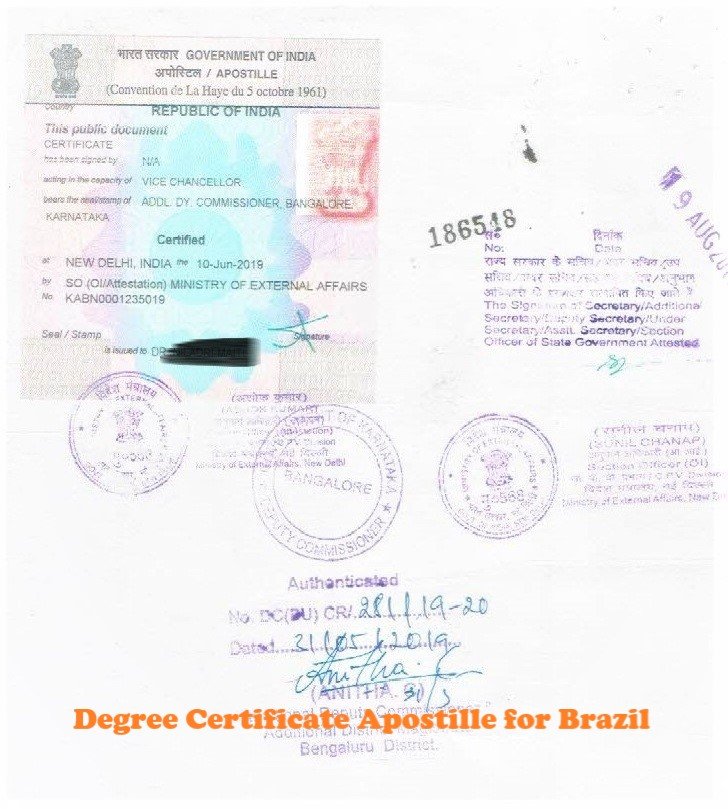 Degree Certificate Apostille for Brazil India