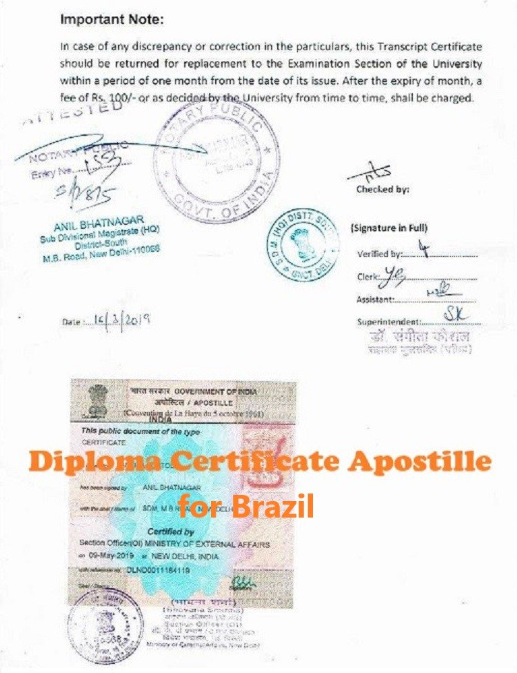 Diploma Certificate Apostille for Brazil India