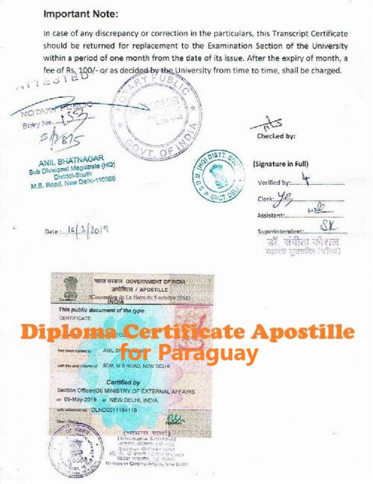 Diploma Certificate Apostille for Paraguay India