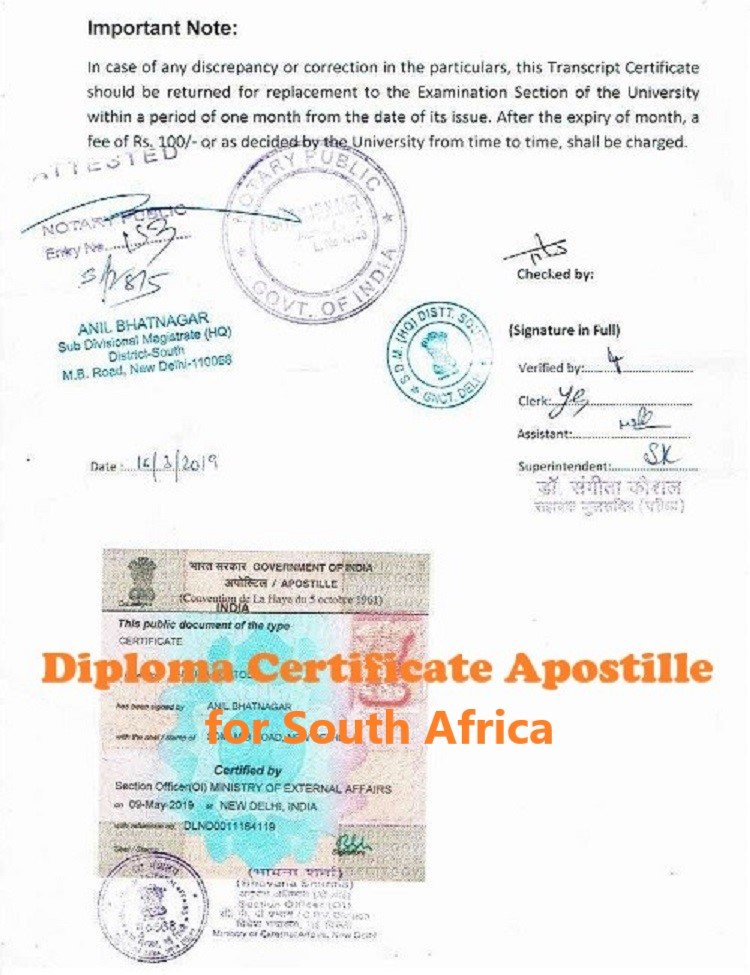 Diploma Certificate Apostille for South Africa India