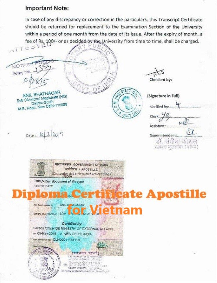 Degree Certificate Apostille for Vietnam India