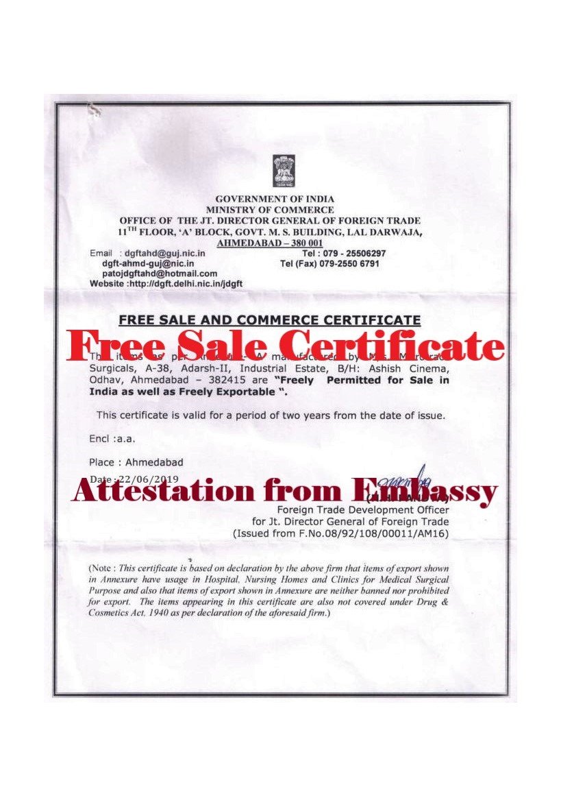 Free Sale Certificate Attestation from Albania Embassy