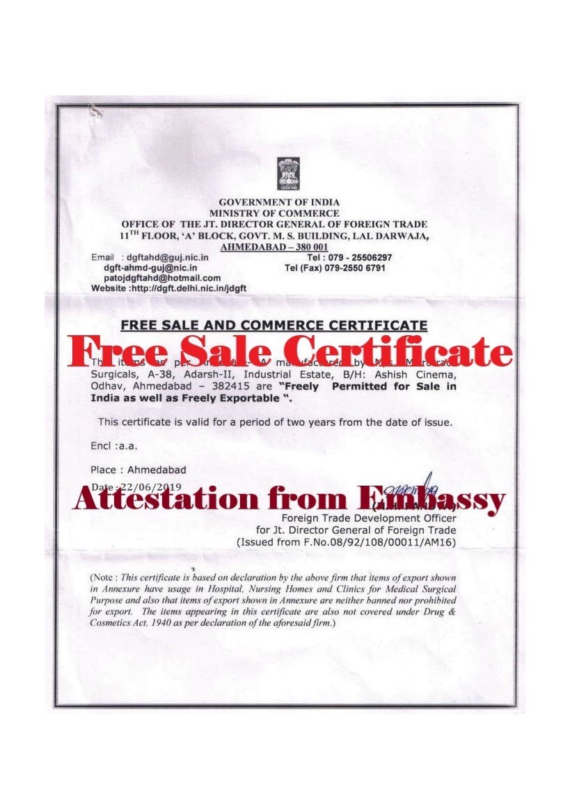 Free Sale Certificate Attestation from Angola Embassy