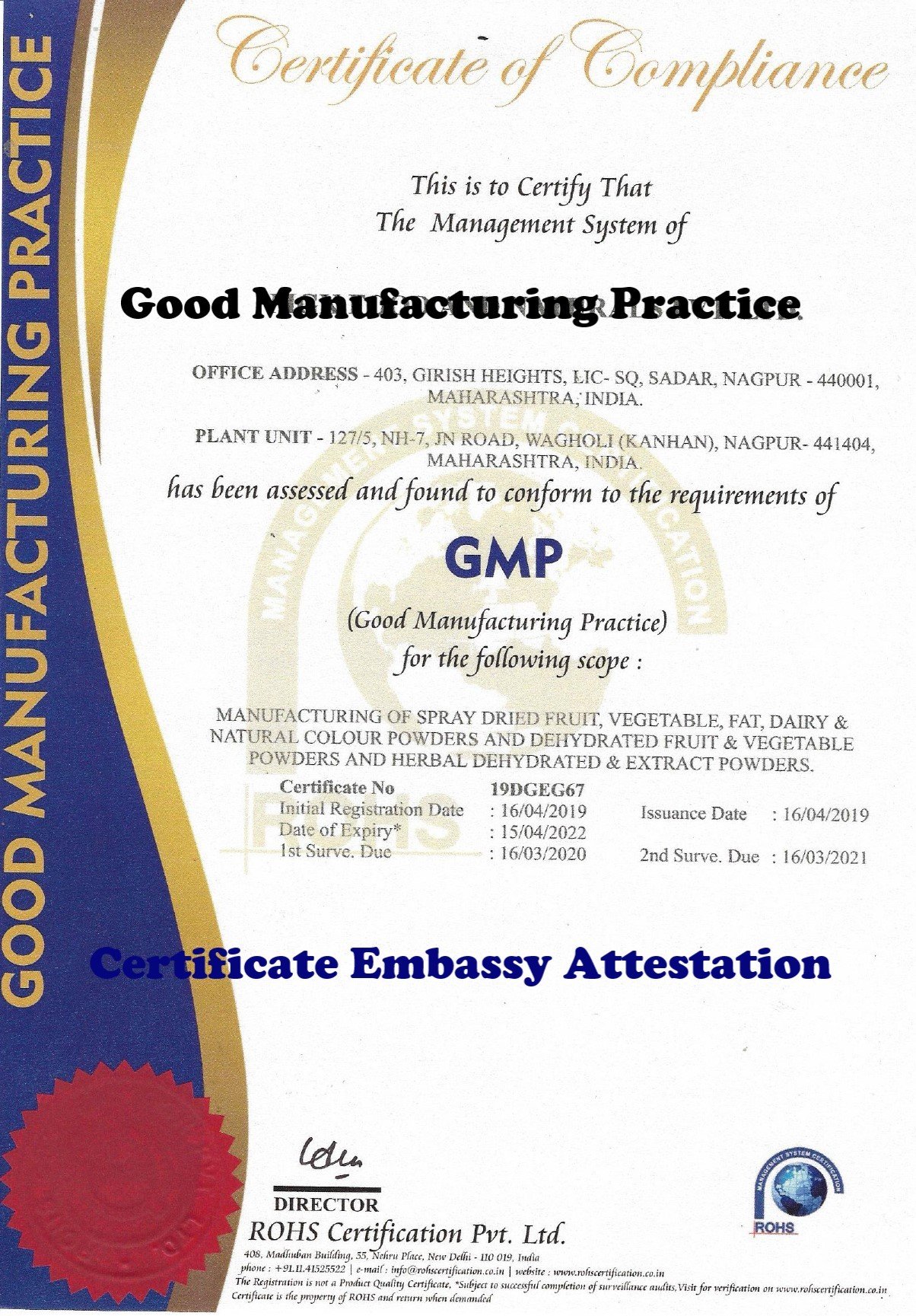 GMP Certificate Attestation from Algeria Embassy