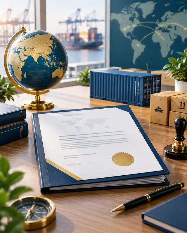 Professional illustrative visual for Indian Certificate of Origin authentication for Ghana