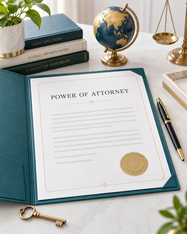 Professional illustrative visual for an Indian Power of Attorney used in the Netherlands
