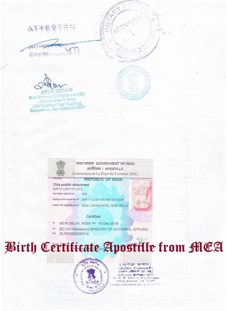 Birth Certificate Apostille from MEA