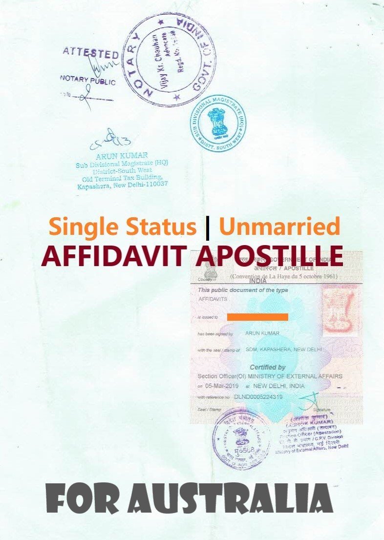 Unmarried Affidavit Certificate Apostille for Australia in India