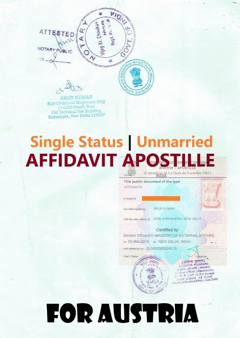 Unmarried Affidavit Certificate Apostille for Austria in India