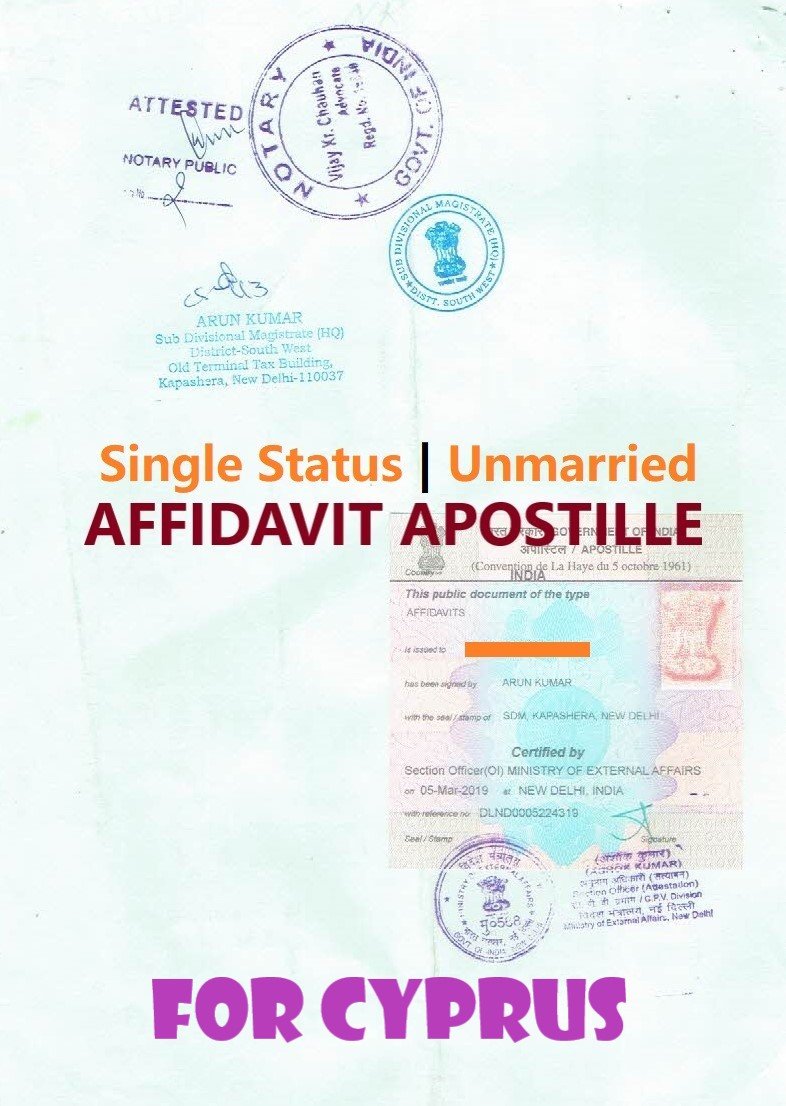 Unmarried Affidavit Certificate Apostille for Cyprus in India