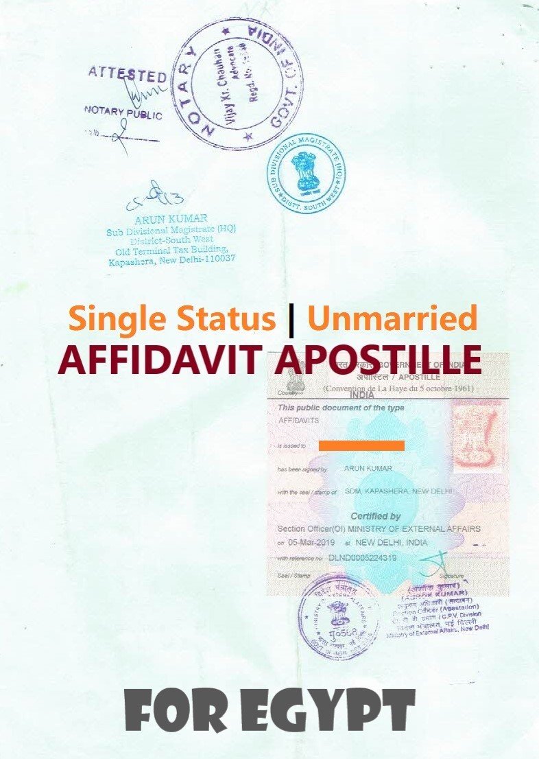 Unmarried Affidavit Certificate Apostille for Egypt in India