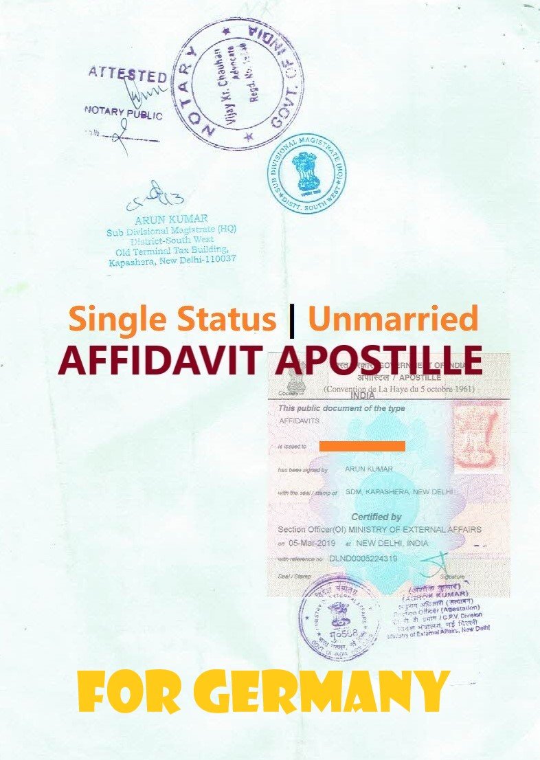 Unmarried Affidavit Certificate Apostille for Germany in India