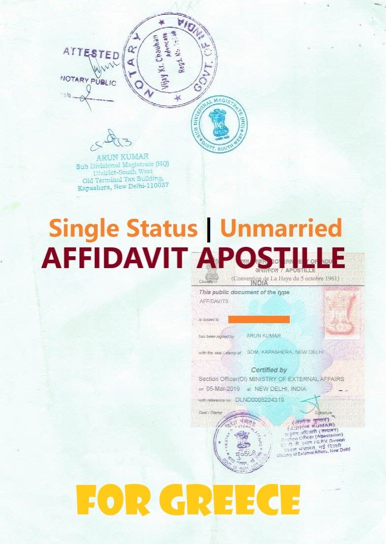 Unmarried Affidavit Certificate Apostille for Greece in India