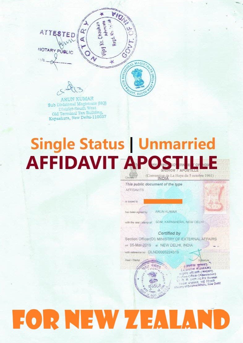 Unmarried Affidavit Certificate Apostille for New Zealand in India