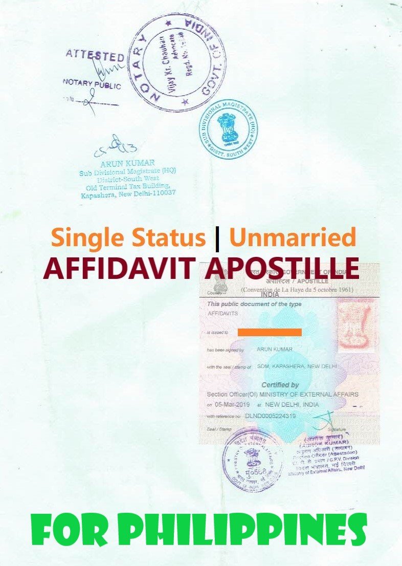 Unmarried Affidavit Certificate Apostille for Philippines in India