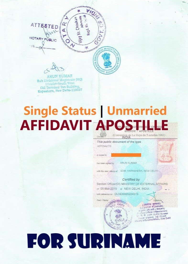 Unmarried Affidavit Certificate Apostille for Suriname in India