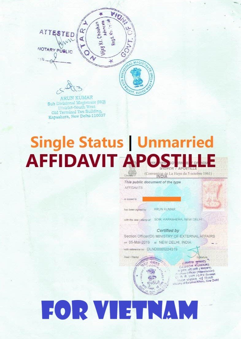 Unmarried Affidavit Certificate Apostille for Vietnam in India